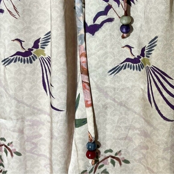 Zara Chinoiserie Silky Bird Floral Print Drawstring Wide Leg Cropped Pants - S - Picture 8 of 8